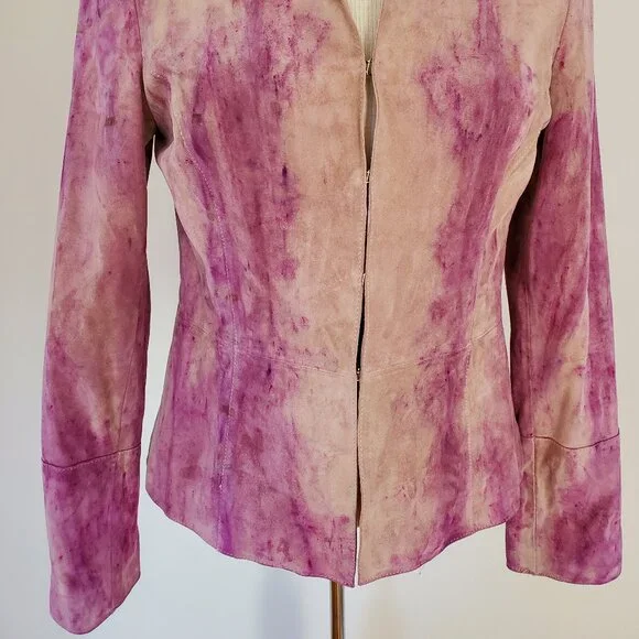 Leather suedeJacket Blazer pink peach beige small 4 6 tie dyed workwear cowgirl